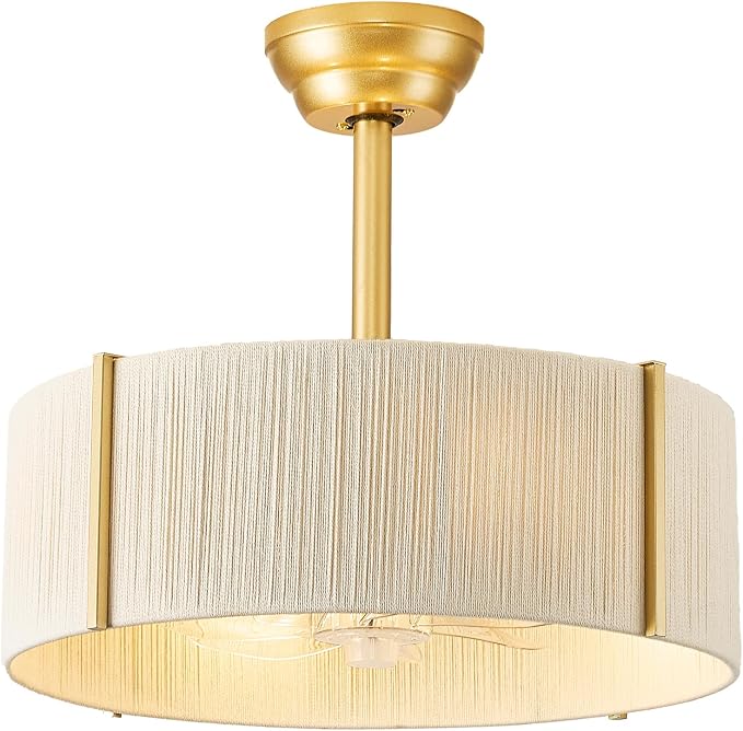 Boho Fandelier Ceiling Fan with Light, Rattan Caged Ceiling Fan with Light and Remote Control, Gold Chandelier Fan for Bedroom, Living Room,Kitchen,Foyer(20 Inch, 6 Speed, Timing,Adjustable Height)
