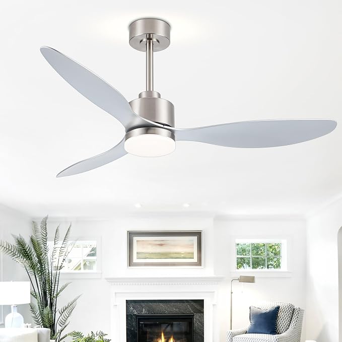 52" Ceiling Fans with Lights and Remote, Quiet DC Motor, 3 Reversible Blades, 6-Speed, Modern Industrial Brushed Nickel Ceiling Fan with 3-Color LED Light Fandelier for Bedroom Living Room