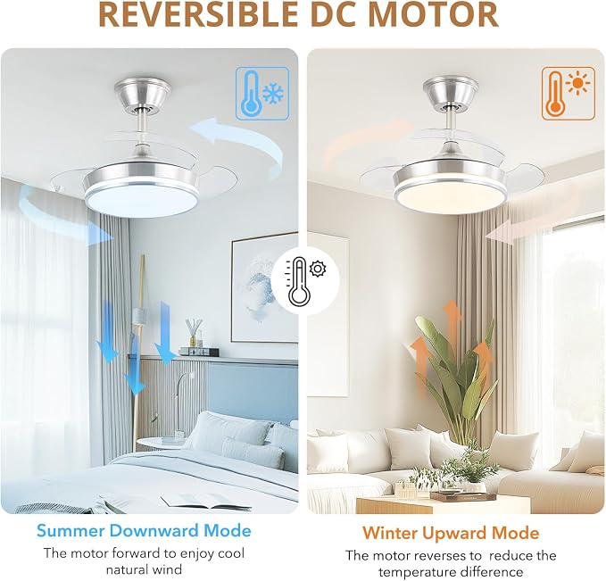 STERREN 30" Retractable Ceiling Fans with Lights, Dimmable LED Ceiling Fan Remote Control, Modern Small Fan Light for Bedroom Living Room Dinning Room Kitchen, 3000K-6500K, 6 Speed (Brushed Nickel)