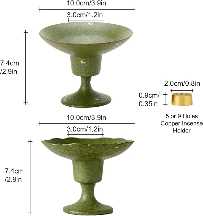 Hermit Life Incense Stick Holder with Fresh Lime-Green Glaze, Ceramic Incense Burner with Ash Catcher, Candlestick Holder for Table Décor (Round Rim)