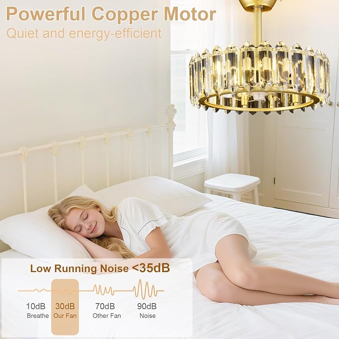 Depuley Bedroom Ceiling Fan with Lights: 18" Gold Chandelier Small Fan with Remote Control - Modern Crystal Fandelier for Girl's Bedroom Living Room Nursery (G9 Bulbs Not Included)