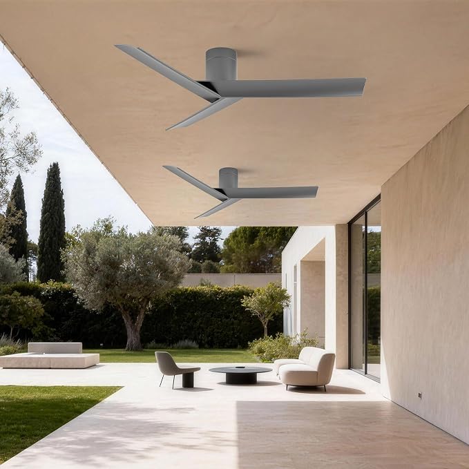 55 inch Flush Mount Ceiling Fan No Light, Modern Low-Profile Hugger Ceiling Fan Without Light, ETL Listed 3 Matte Deep Gray Blade, High CFM Quiet Reversible DC Motor, for Indoor Bedroom, Living Room