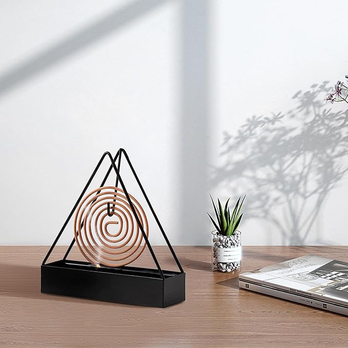2 Pcs Black Iron Mosquito Coil Holder Full Metal Triangular Hanging Coil Tray Ash Catcher Fireproof Material Incense Holder Outdoor Home Garden Decor for Bar Courtyard Office Desktop (Black)