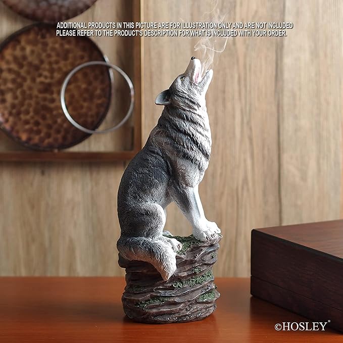 Hosley Incense Burner, Cone Incense Holder, Resin Wolf Décor 12 Inch Height, Aromatic Ambiance, Ideal for Home Décor, Office, Living Room, Spa, Meditation Space, Unique Gift for Wild Lovers
