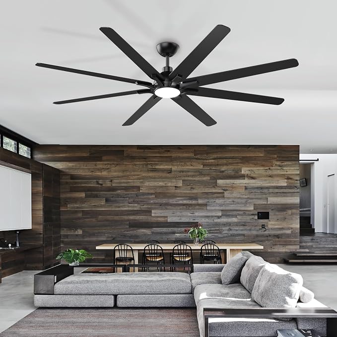 72 Inch Ceiling Fan with Light and Remote Control, Black | 6-Speed Quiet Reversible DC Motor, 3CCT Dimmable LED Light,8 Wood Blades,Used for Living Room, Office,Covered Patio