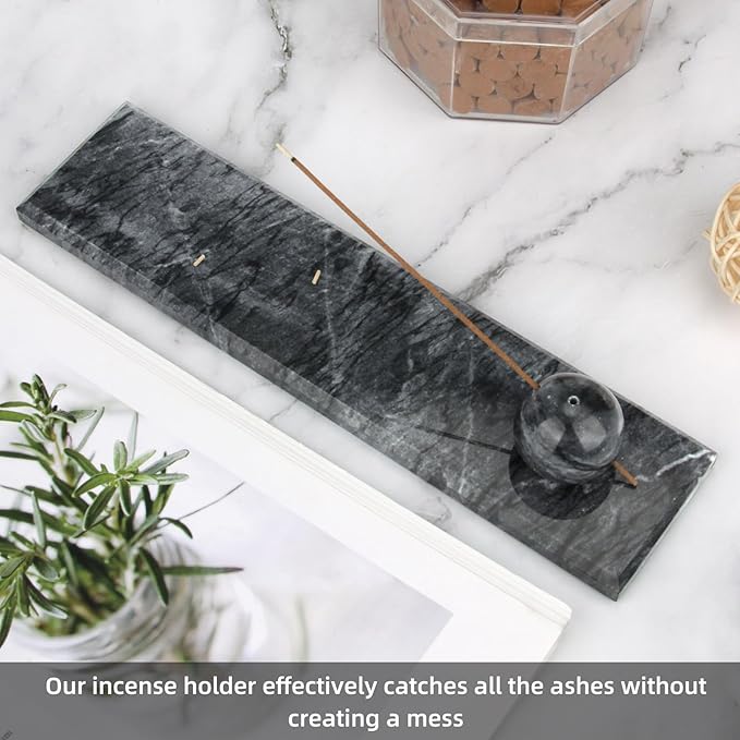 Marble Incense Holder Tray Incense Burner Modern Minimalist Home Deco and Desk Incense Holder for Sticks (Grey Black)
