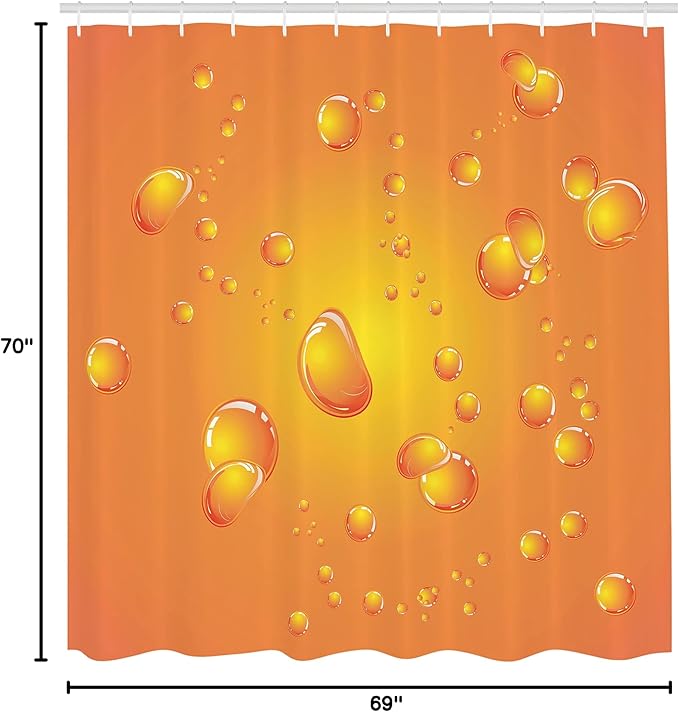 Ambesonne Orange Shower Curtain, Glossy Bubbles on Close up Background Fresh Vibrant Designed Graphic Pattern Print, Cloth Fabric Bathroom Decor Set with Hooks, 69" W x 70" L, Burnt Orange