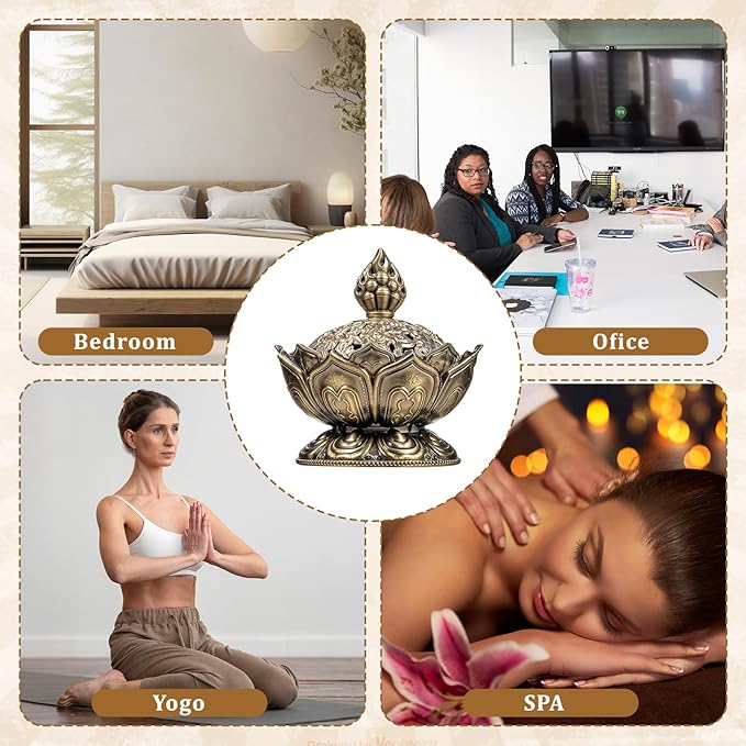 Small Classic Lotus Incense Burner 2.75 X 2.87inch Mini Vintage Lotus Incense Burner Holder Mini Lotu Cone Incenses Holder Charcoal Lotuss Flower Shaped Incenses Holders Classic for Stick and Metal