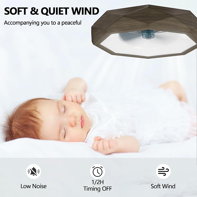 RGB Ceiling Fans with Lights and Remote, Modern Smart LED Ceiling Fans Light, 6 Speeds & 3000K-6500K Dimmable, Quiet Bladeless Fandelier Ceiling Fan with Light for Bedroom (22In,Walnut Wood)