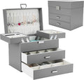 Dajasan Jewelry Organizer Box, Large Jewelry Boxes for Women Girls, Space-Saving 4 Layers Jewelry Storage Case with Drawer, Movable Metal Stand, Modern, Gift Idea (Grey)
