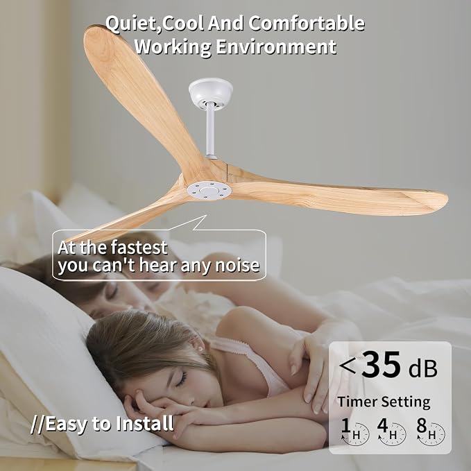 Bigzone 70" Living Room Ceiling Fan With Remote Control, Energy Efficient Quiet DC Motor, 3 Wood Blades, Outdoor Ceiling Fans For Patios With Reversible Blades