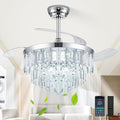 TXCSLY 42" Fandelier Ceiling Fan with Light, Crystal Chandelier Fan with Retractable Blades Dimmable Crystal Ceiling Fan Chandelier for Bedroom Living Room Dining Room-Chrome