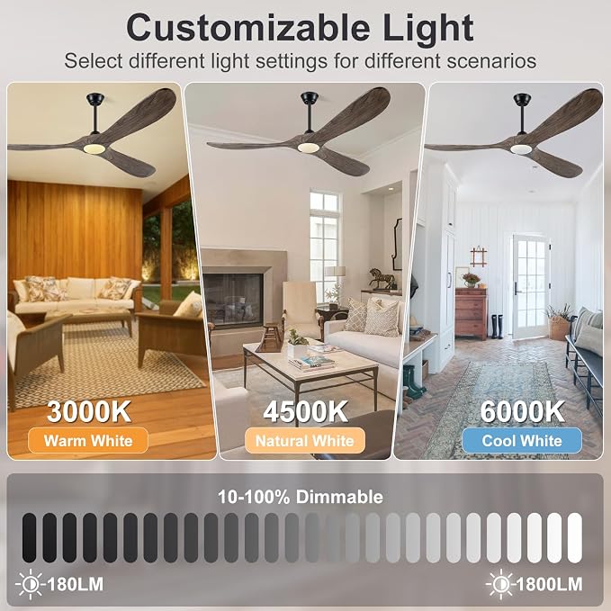 Eliora 72 Inch Ceiling Fans with Lights, Wood Outdoor Ceiling Fan for Patio and Remote Control Rustic Propeller Large Ceiling Fans with Light Farmhouse Indoor Quiet High cfm, Deep Brown