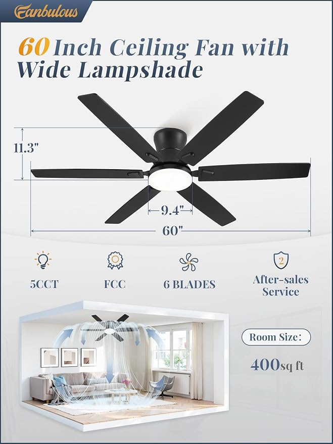 Fanbulous Ceiling Fans with Lights, 60 Inch 6-Blade, Smart APP & Remote Control, Dimmable 5CCT LED with Smart Memory, DC Motor Quiet for Bedroom Living Room, Damp Rated for Outdoor Covered Patio