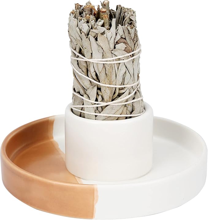 Sage Holder, White Sage Burner, Smudge Bowl, Palo Santo Holder, 3 in 1Incense Holder, Ceramic Sage Holder for Burning, Incensario White Sage Bundle Holder for Aromatic Accessories