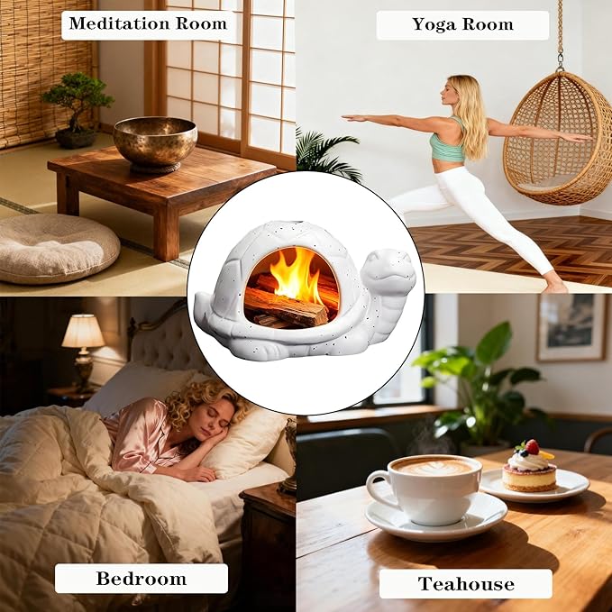 Ceramic Turtle Mini Chiminea- Multifunctional Incense Holder for Sage, Cone Incense, Copal & Small Candle | Aromatherapy Gift for Meditation, Yoga, Zen Spaces | Indoor Use, Hamster Nest Decor (White)