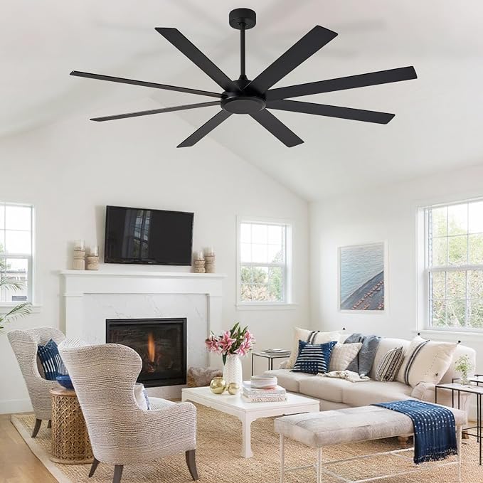 Depuley Black Ceiling Fan without Light: 72 Inch Indoor/Outdoor Fan Reversible DC Motor 6 Speed - Dual 8 Blades Large Ceiling Fans with No Light for Living Room Covered Patio