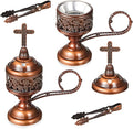 Zonon 2 Sets Incense Burner with Tong, Frankincense Charcoal Incense Stand Holder, Ideal for Yoga, Spa, Aromatherapy, Home and Christian Church Censer (Red Copper,Classic)