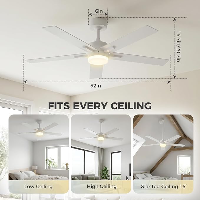 Obabala Ceiling Fan with Light 52 Inch, DC Motor Ceiling Fan with Remote and APP Control, Dimmable LED Color Changing, Reversible Quiet Fan for Bedroom Living Room Indoor Outdoor, Modern