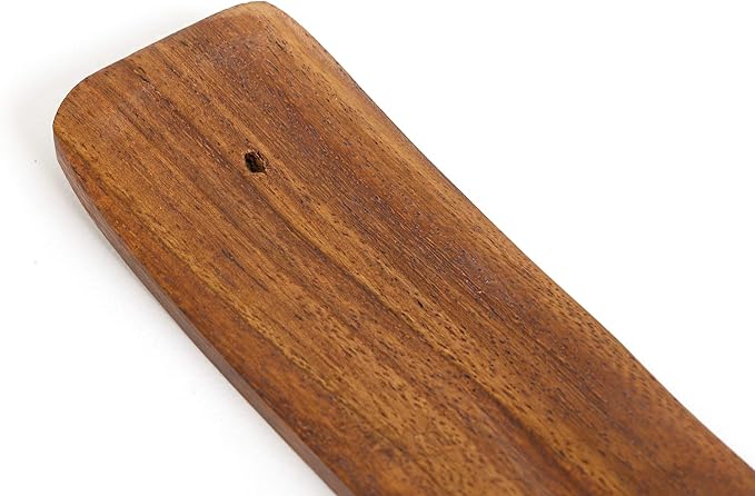 Wooden Incense Holder for Sticks with Inlays of Brass Peace 10 inches Long
