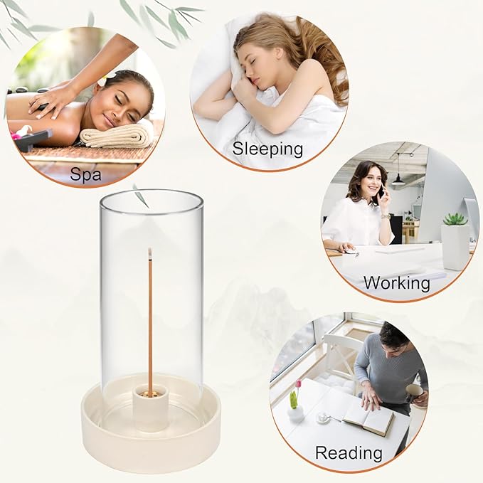 Multi-Functional Incense Burner Holder - Perfect for Incense Sticks, Palo Santo, Sage, and More! Fashionable and Simple Design with a Removable Glass Cover for Anti-Flying Ash.