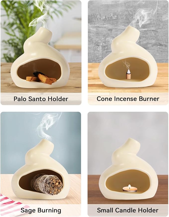 Handmade Ceramic Palo Santo Holder, Mini Ceramic Fireplace for sage, Ideal for Meditation and Altars – Durable Design for Sticks Burning, Unique Meditation Gift（Yellow）