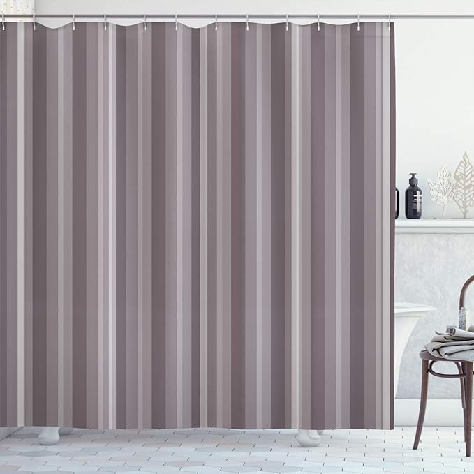 Ambesonne Stripes Shower Curtain, Abstract Ocean Inspired Palette Lines Geometrical Image Illustration, Cloth Fabric Bathroom Decor Set with Hooks, 75" Long, Taupe