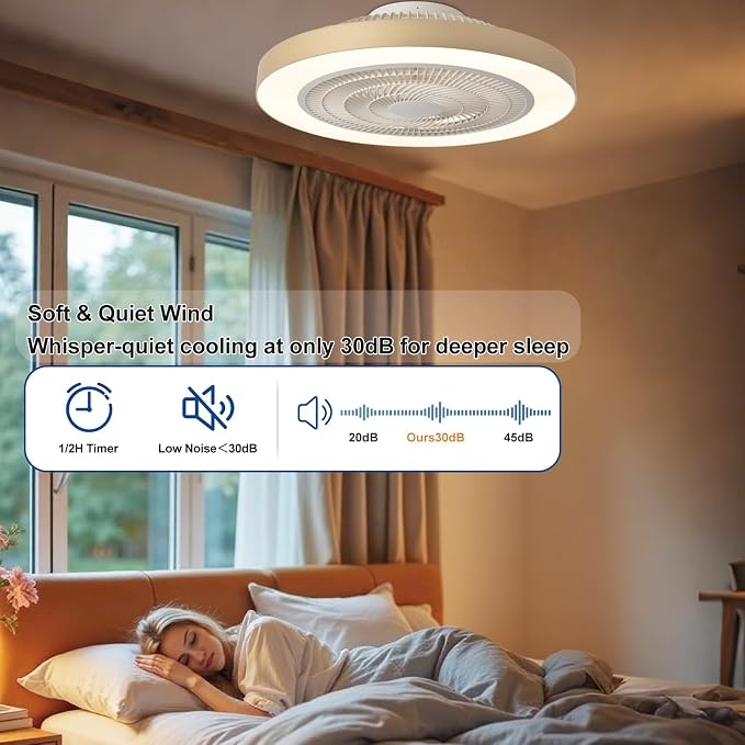 Depuley LED Ceiling Fan with Light: 19" Modern Flush Mount Low Profile Ceiling Fans with Remote & Smart APP Control - Gold Bladeless Fandelier Dimmable Quiet DC Motor for Bedroom Kids Room 6 Speeds