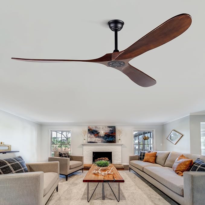 72 inch Ceiling Fans without Lights, Large Wood Ceiling Fan no Light with Remote, Outdoor Ceiling Fan for Patios Porch Living Room Offic, 6 Speed, Quiet DC MotorDeep Walnut Blades