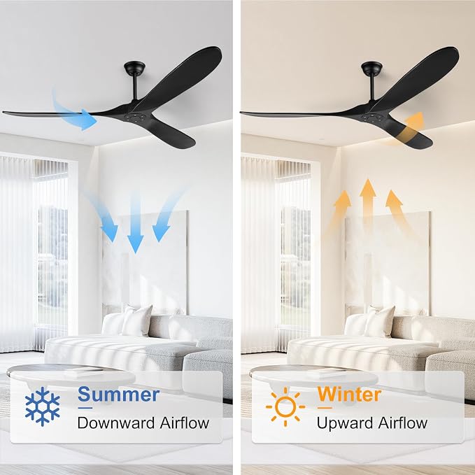 heimo 52 inch Black Ceiling Fan No Light,3 Blade Wood Indoor Outdoor Ceiling Fans Without Lights for Patios Bedroom Living Room Mid Century Modern Propeller Outside Exterior Wooden Fan with Remote