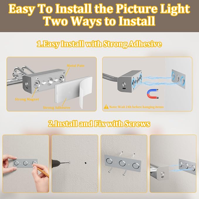 Picture Light for Wall, Platinum Silver, Battery Operated