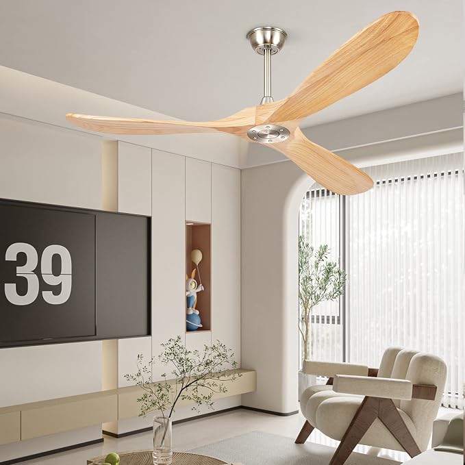 72” Ceiling Fans Without Lights, Wood Ceiling Fan with Remote Control No Light, Modern Propeller Ceiling Fan with 3 Blades,Brushed Nickel Outdoor Ceiling Fans for Patios (Nature Wood)