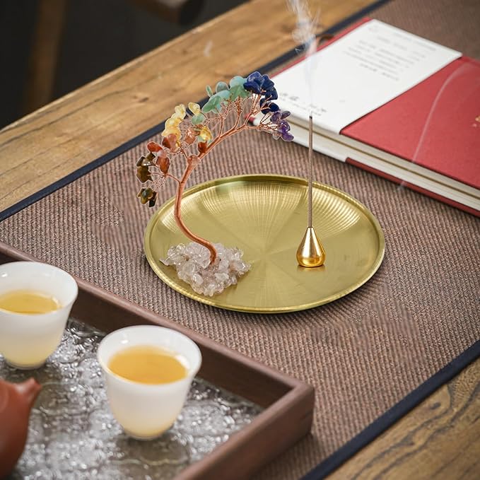 5 in 1 Incense Burner, 7 Chakra Crystal Tree Incense Holder Palo Santo Holder Sage Burner for Incense Sticks Brass Ash Catcher for Yoga Meditation Home Decor