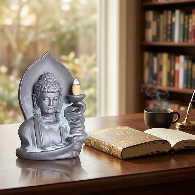 Ceramic Incense Burner, Waterfall Reflux Design, Aromatherapy Holder for Cones and Sticks, Dark Brown。 (404)