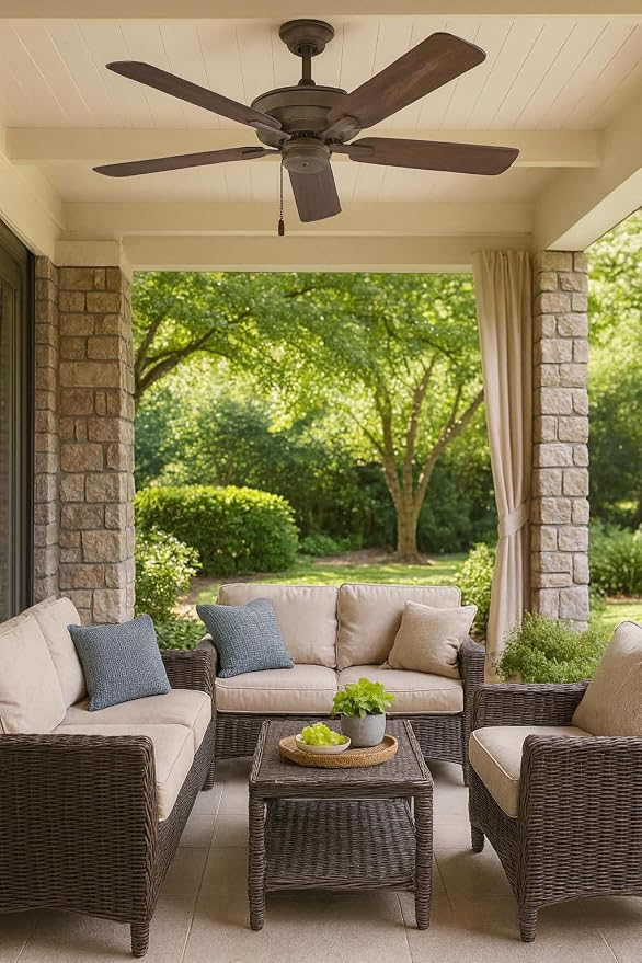 Hinkley Metro 52" Indoor/Outdoor Dual Mount Ceiling Fan, Flush Mount or Suspended by 4.5" Down Rod, Reversible Wooden Fan Blades, Metallic Matte Bronze, Remote Sold Separately