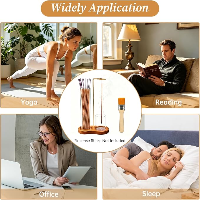 Anti Ash Incense Holder with Glass Ash Catcher, Vertical No Mess Incense Burner for Stick, Wooden Modern Design for Meditation Yoga Home Decor(Incense Sticks Not Included)