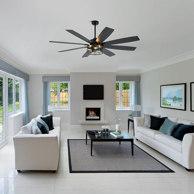 72 Inch Ceiling Fan with Light Farmhouse Ceiling Fan Rustic Caged Chandelier Fan for Living Room Bedroom Patio