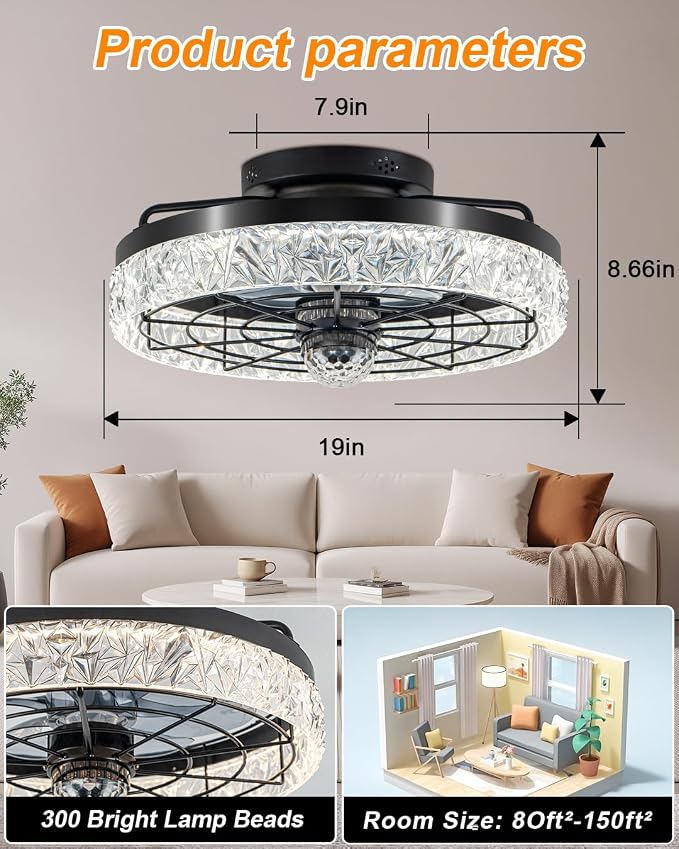 Disco Ceiling Fans with Lights,7 Color Disco Ball Modes, Flush Mount Low Profile Ceiling Fan with Light and Remote Control Dimmable 3 Color Reversible Motor 6 Speeds for Bedroom Living Room Party