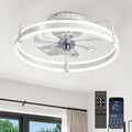 Ceiling Fan with Lights, 20'' Low Profile Ceiling Fans, 3000-6000K Dimmable Fandelier LED Fan Light, White Modern Flush Mount Ceiling Fan, 6 Speeds Reversible DC Motor Noiseless for Bedroom, Kids Room