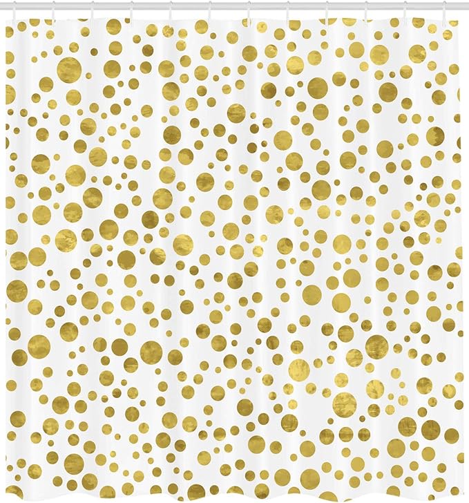 Ambesonne Polka Dots Shower Curtain, Asymmetric Illustration of Round Speckled Forms Irregular Layout Vintage Style 20s Print, Cloth Fabric Bathroom Decor Set with Hooks, 69" W x 84" L, White Yellow