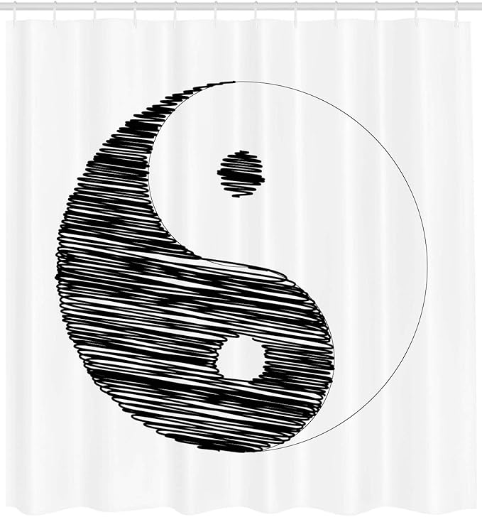 Ambesonne Ying Yang Shower Curtain, Sketch Style Yin Yang Pattern Active and Passive Power of Cosmos Theme, Cloth Fabric Bathroom Decor Set with Hooks, 69" W x 84" L, White Black