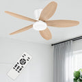 Ceiling Fans with Lights - 42 Inch White&Wood Flush Mount Ceiling Fan 6-Speed Wind, Quiet Reversible DC Motor, 3 Color Dimmable Lighting, Small Low Profile Ceiling Fans for Living Room/Bedroom