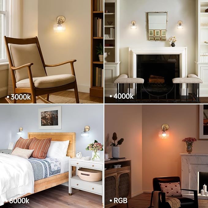 Shenmoyl Vintage Battery Operated Wall Sconce with Clear Striped Glass Lampshade 5000 mAh Rechargeable Battery Powered Wall Light with Remote Control for Bedside Bedroom Doorway
