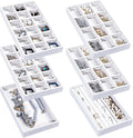 Frebeauty Jewelry Trays for Drawer,Set of 6 Jewelry Organizer and Storage | Velvet Material,Earring Holder Organizer,Stackable Jewelry Display for Vanity,Drawer Inserts for Rings,Studs,8.3×4.9 inch