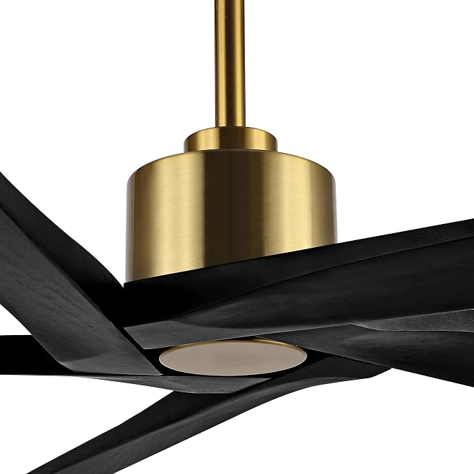 WINGBO 64 Inch DC Ceiling Fan without Lights, 5 Reversible Carved Solid Wood Blades, 6-Speed Noiseless DC Motor, Ceiling Fan No Light with Remote, Brass Finish with Black Blades, ETL Listed