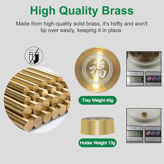 2 in 1 Incense Burner Tray with 9 Holes Stand Base, 4.72 inch Brass Incense Holder for Incense Sticks/Cones, Incense, Brass Ash Catcher for Meditation Yoga Roomr,Home Fragrance Decoration