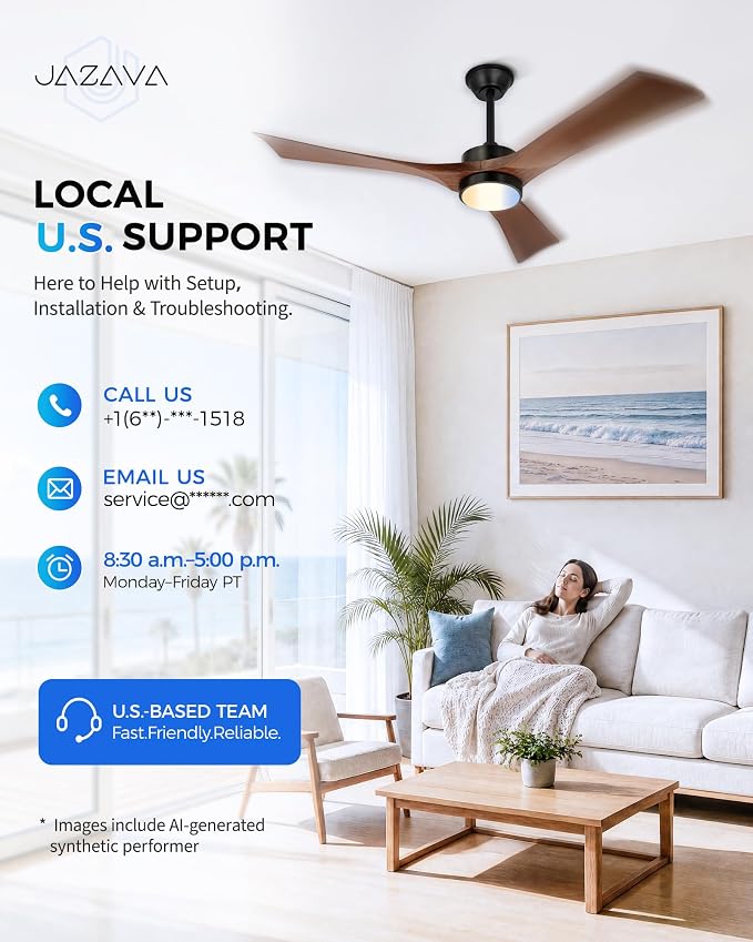 52" Ceiling Fan with Light & Remote, Walnut, ZCCF08WD-52 | Wood-grain ABS blades, remote, 6 speeds, 3CCT dimmable LED and quiet reversible DC motor for living rooms and covered patios