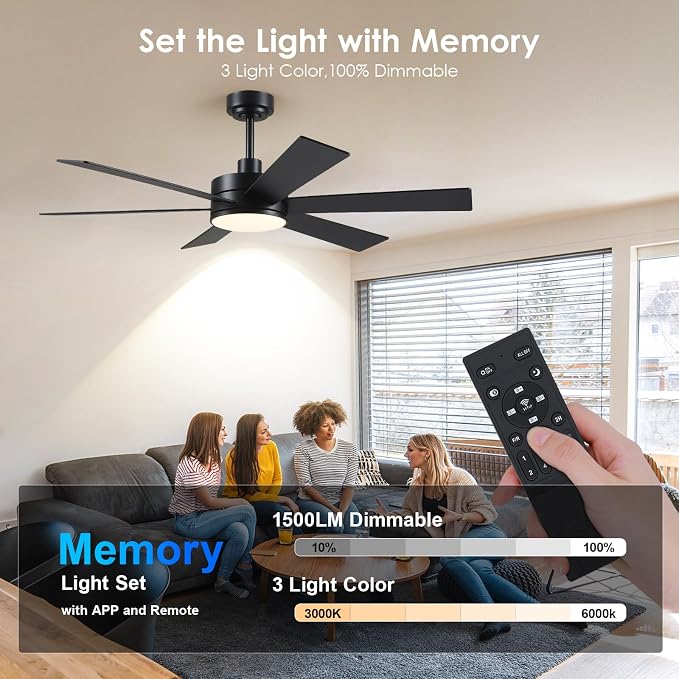 BayDay Farmhouse Rustic Ceiling Fans with Lights and Remote, Bedroom Living Room Kitchen Fans Ceiling with Light Chandier (Black, 52 inch)