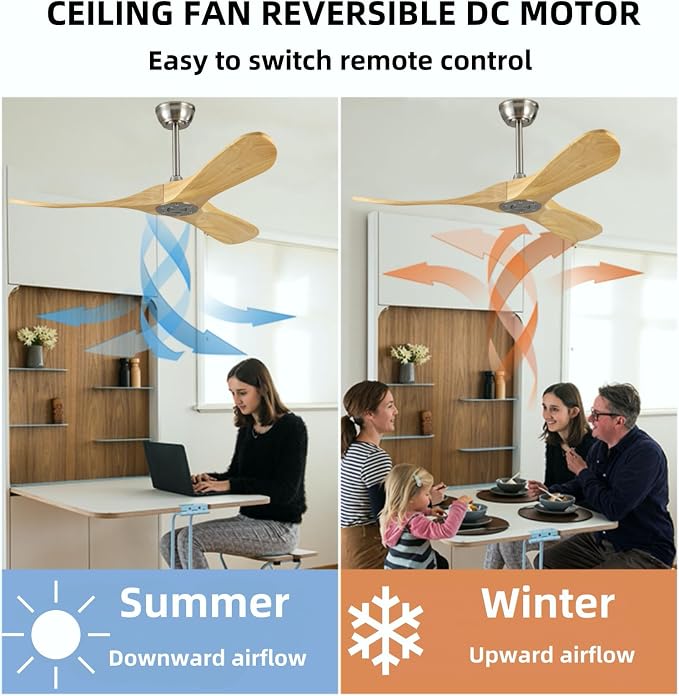 42 Inch Modern Ceiling Fan Without Lights,Reversible DC motor silent ceiling fan, increase air circulation, suitable for living room, dining room, bedroom outdoor (Brushnickle+Natural Wood, 42 inch)
