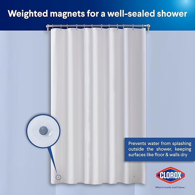 Clorox Shower Curtain Liner, Premium Medium-Weight Durable Waterproof 6g PEVA for Bathroom with Weighted Magnets, Extra Long 72" x 84", Frosty 1 Pack